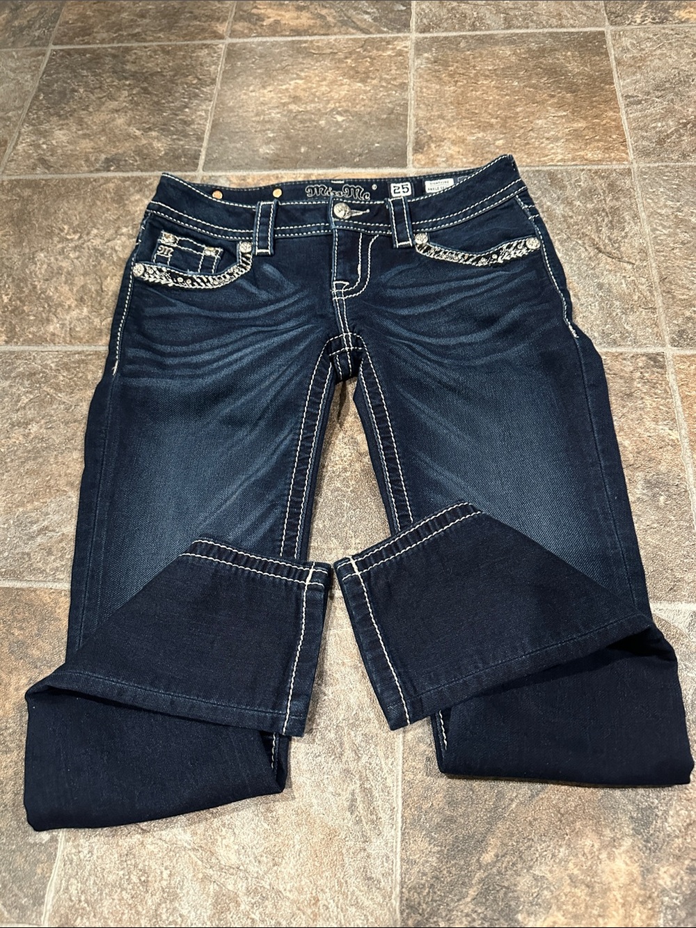 Miss Me Indigo Skinny Jeans with White Contrast Stitching - Picture 6 of 7